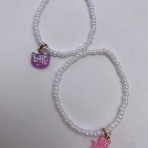 Kids Pearl Beaded Bracelets with Cat Charms